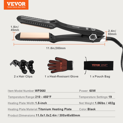 Start2Finish VEVOR 1.5-inch titanium hair straightener with LCD display, dual infrared, fast heat, and 19 temperature levels for salon or home use.