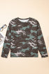Camo textured drop shoulder long sleeve top by Byzantium Bay, featuring a relaxed fit and stylish pattern on soft fabric.
