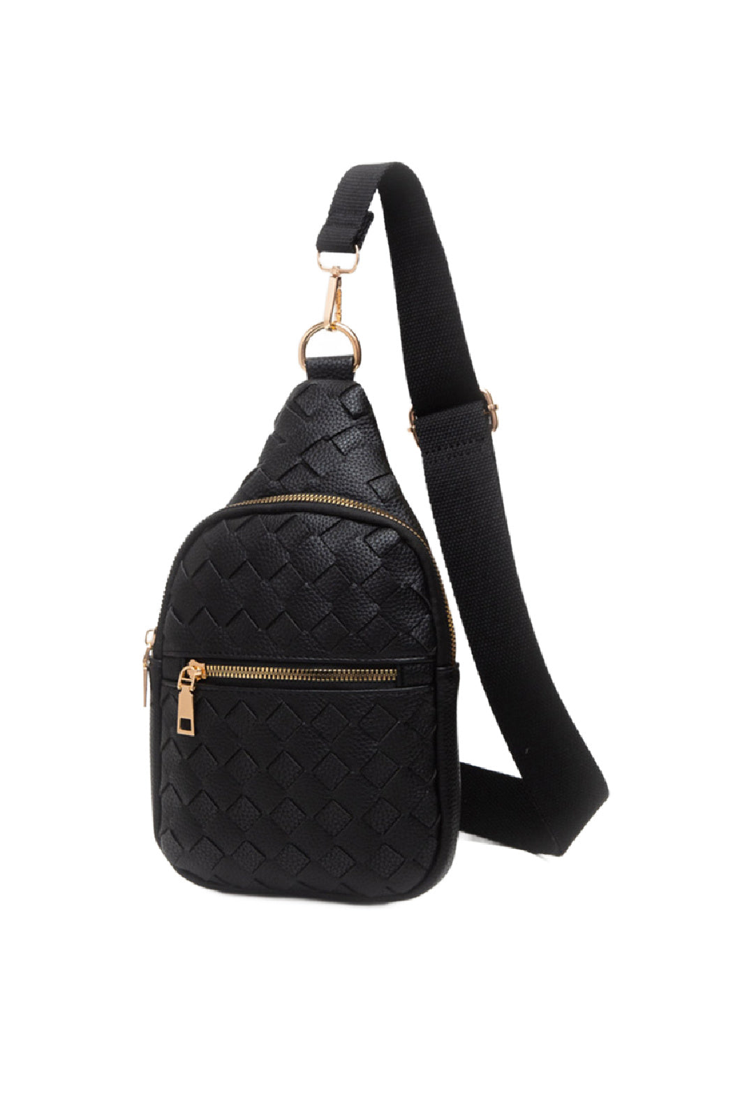 Woven vegan leather sling bag from Start2Finish with adjustable strap and textured design for stylish accessories.