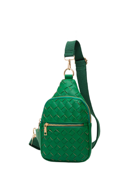 Start2Finish woven vegan leather sling bag with adjustable strap and minimalist design, ideal for stylish accessories.