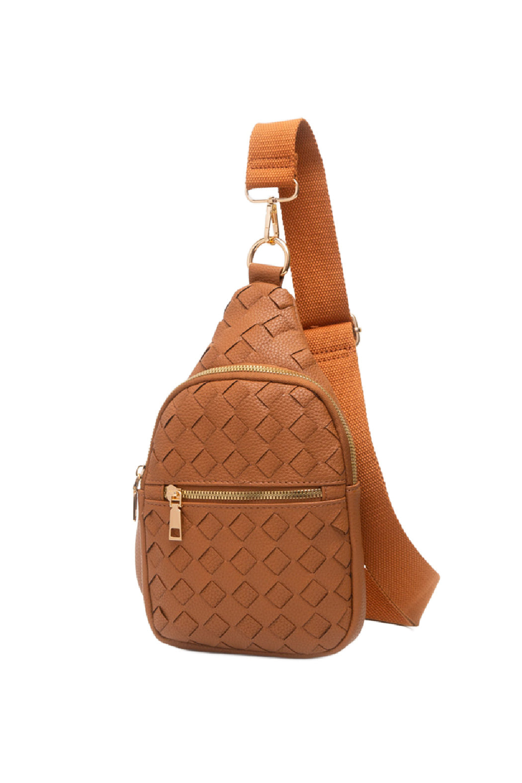 Start2Finish woven vegan leather sling bag with adjustable strap and sleek design, perfect for casual accessories.