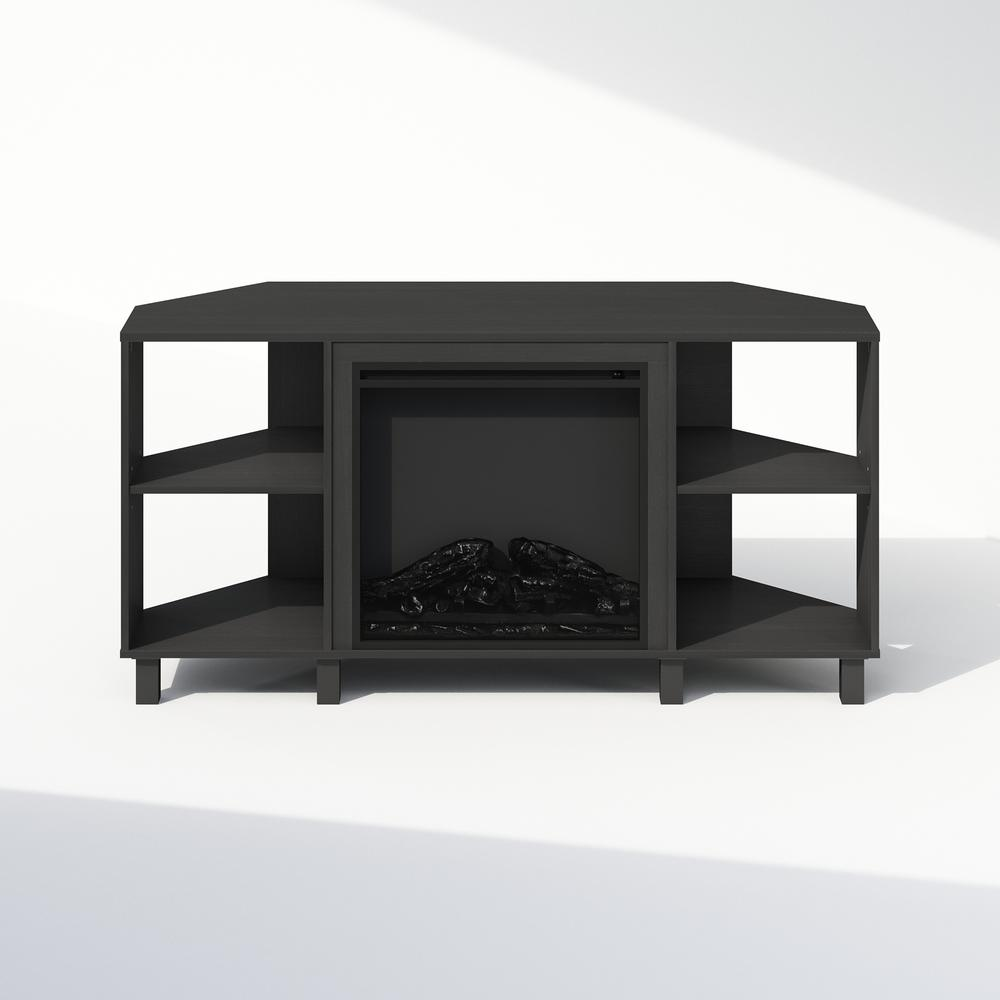 Start2Finish electric fireplace corner TV stand with storage for 55-inch TV, modern entertainment center with built-in fireplace.