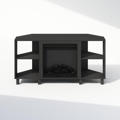Start2Finish electric fireplace corner TV stand with storage for 55-inch TV, modern entertainment center with built-in fireplace.