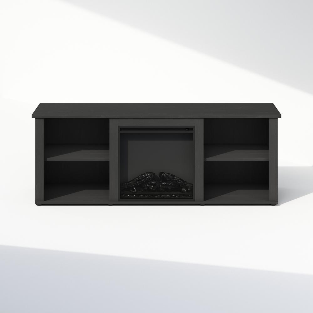Start2Finish electric fireplace TV stand with storage compartments, designed for TVs up to 60 inches, in a modern furniture style.