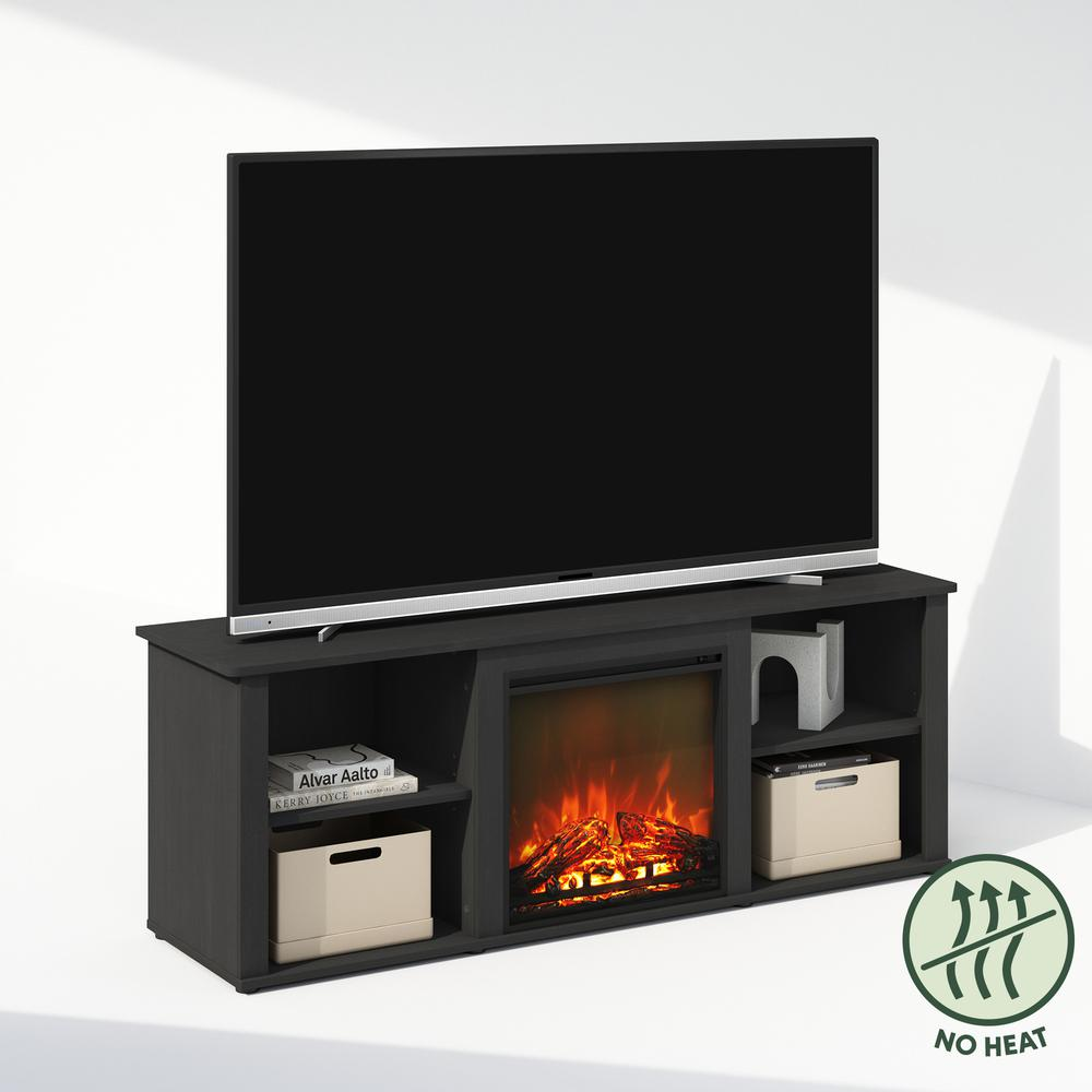 Start2Finish electric fireplace TV stand with storage for up to 60-inch TVs, modern entertainment center with built-in fireplace.