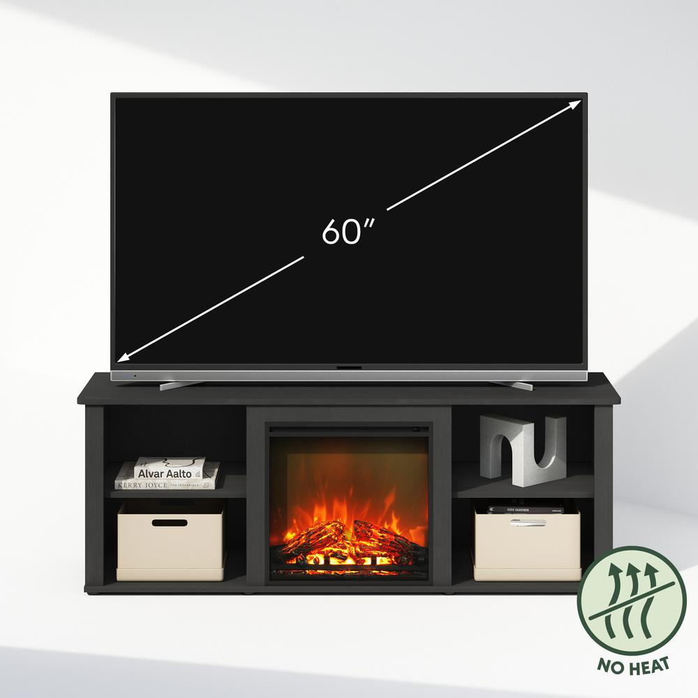 Start2Finish electric fireplace TV stand for 60-inch TVs, modern entertainment center with built-in fireplace and ample storage.