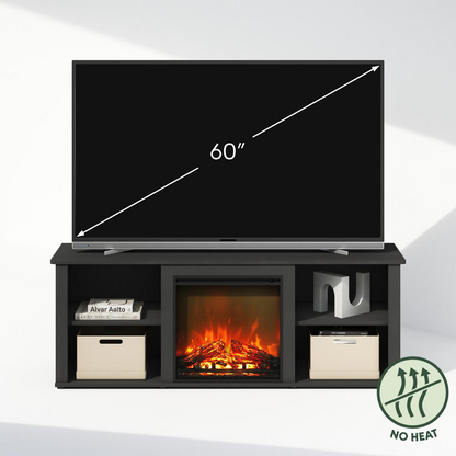 Start2Finish electric fireplace TV stand for 60-inch TVs, modern entertainment center with built-in fireplace and ample storage.