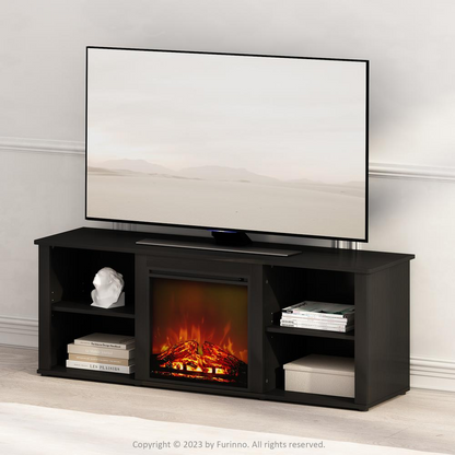 Start2Finish electric fireplace TV stand with storage shelves for 60-inch TV, modern furniture for living room entertainment.