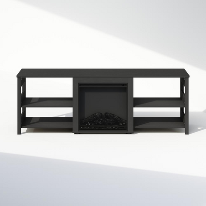 Start2Finish electric fireplace TV stand with storage for 70-inch TV, featuring a modern entertainment center design and built-in fireplace.