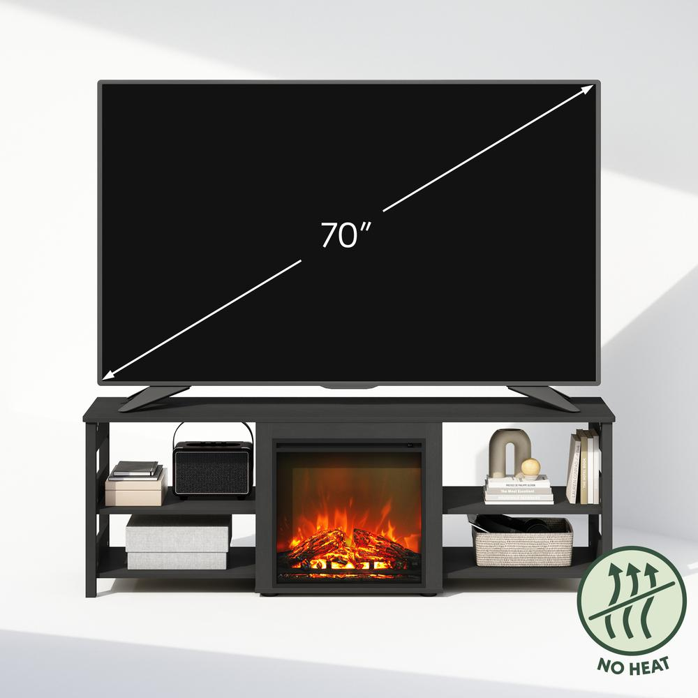 Start2Finish electric fireplace TV stand for 70-inch TVs featuring a modern entertainment center with built-in fireplace display.