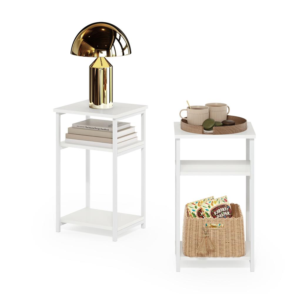 Set of two 3-tier industrial metal frame end tables with storage shelves, durable furniture by Start2Finish.