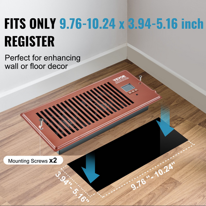 Start2Finish VEVOR Register Booster Fan with remote, thermostat, and adjustable speed for 4x10-inch vent openings in brown