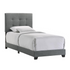 Addyson Twin UPH bed in gunmetal fabric with a sleek, modern design, featuring a sturdy frame and upholstered headboard.