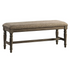 Backless 46-inch wooden bench with cushion in roasted oak finish, designed for stylish seating and home decor.
