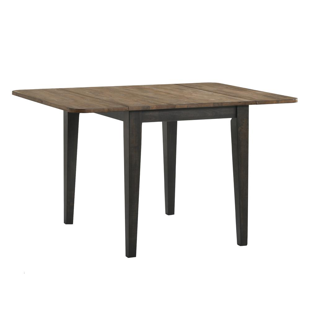 Start2Finish 50-inch drop leaf table in brushed brown and pecan wood finish, showing the table with extended leaves.