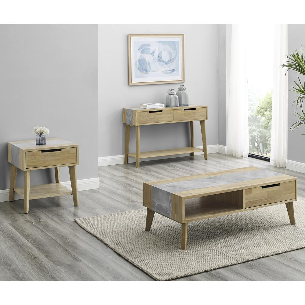 Start2Finish Calgary 3-piece furniture set with modern tables and chairs, featuring sleek wood and metal design.