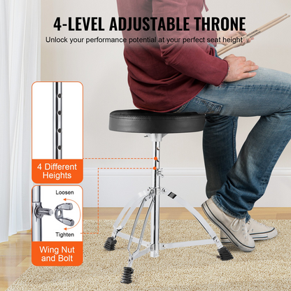 Start2Finish VEVOR 5-piece adult drum set with bass, snare, toms, cymbals, hi-hat, stands, throne, and drumsticks in black