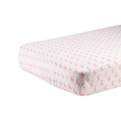 Pink Deer cotton muslin crib sheet for baby, soft and breathable with cute deer pattern by Start2Finish.