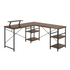 Techni Mobili L-shape industrial desk with storage shelves in walnut finish, featuring a spacious workspace and modern design.