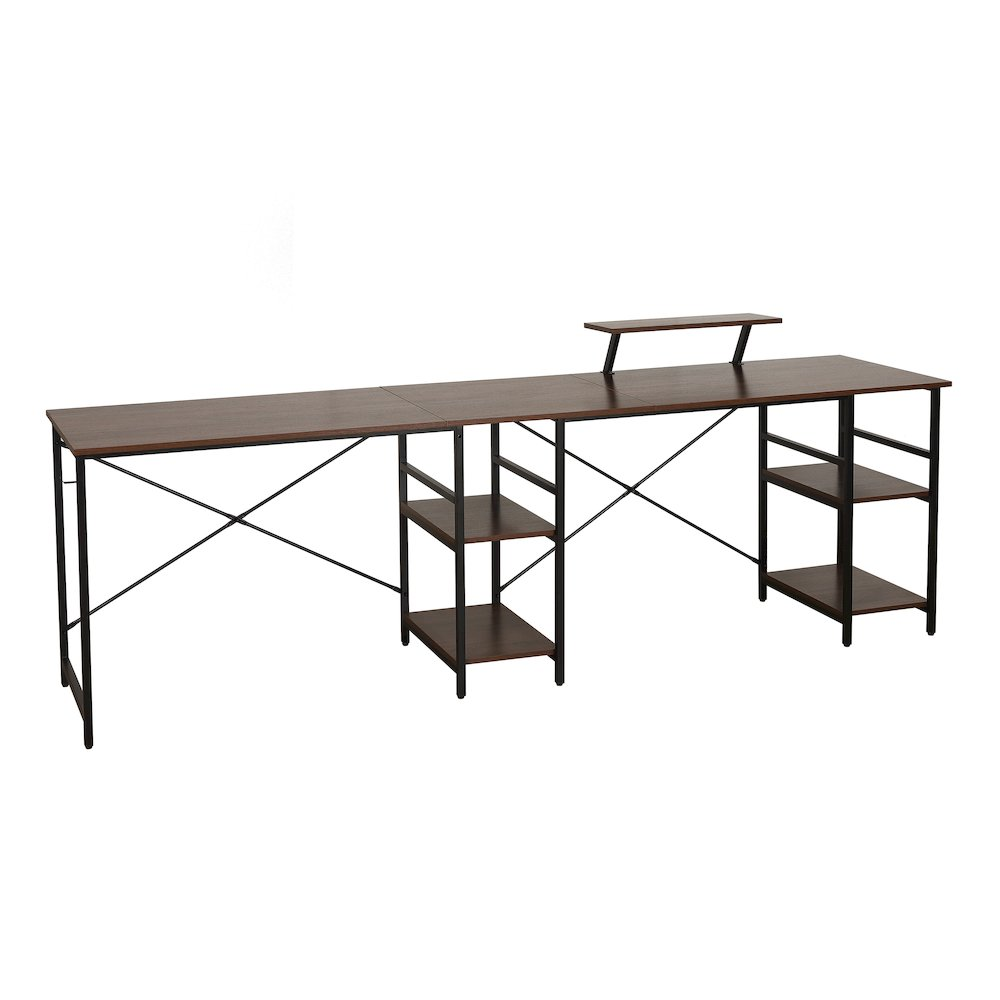 Techni Mobili L-shape industrial walnut desk with built-in storage shelves, modern office furniture for workspace organization