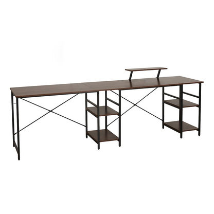 Techni Mobili L-shape industrial walnut desk with built-in storage shelves, modern office furniture for workspace organization