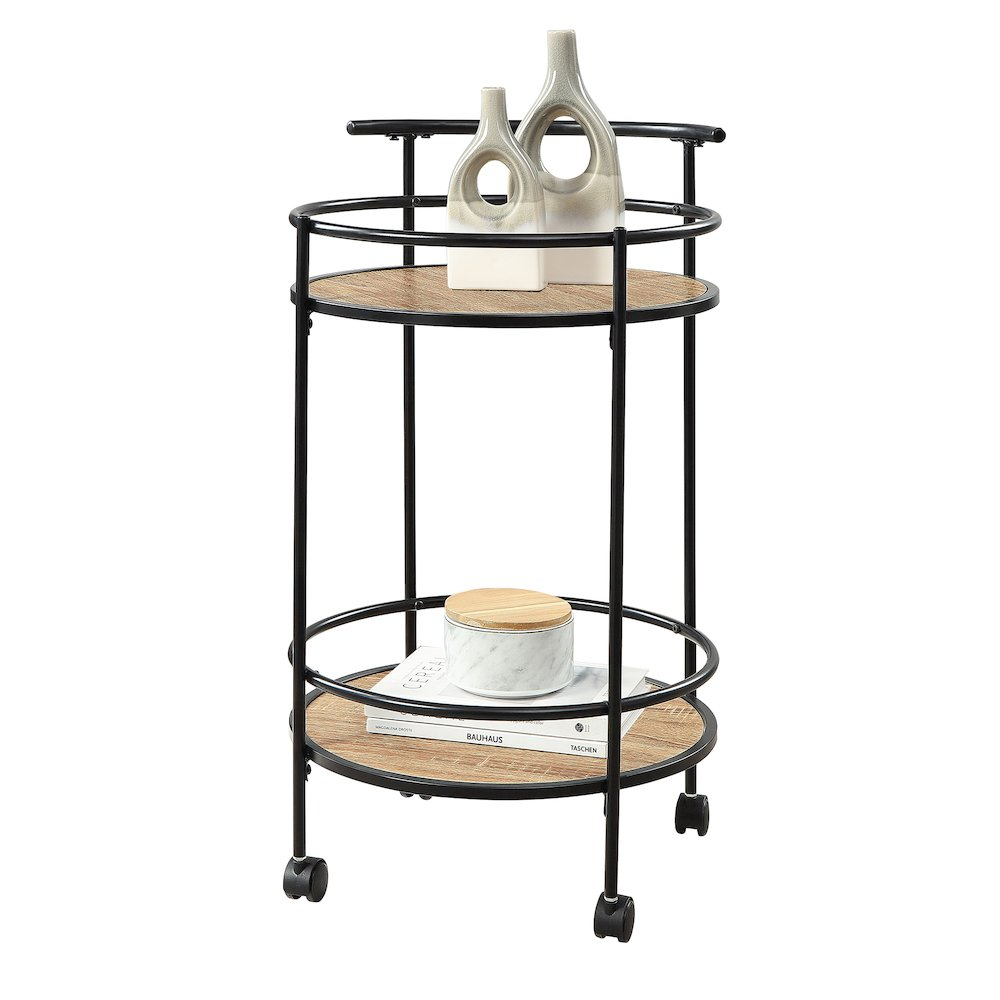 Start2Finish Designs2Go Charlie serving bar cart, modern furniture with wheels, wood shelves, and metal frame for stylish entertaining.