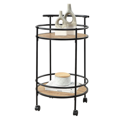 Start2Finish Designs2Go Charlie serving bar cart, modern furniture with wheels, wood shelves, and metal frame for stylish entertaining.