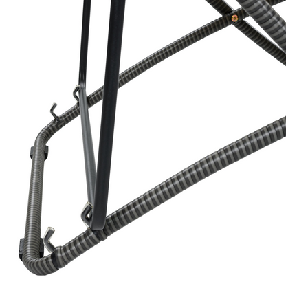 Black accent chair with yellow rattan accents, modern furniture piece for living room decor, by Start2Finish.