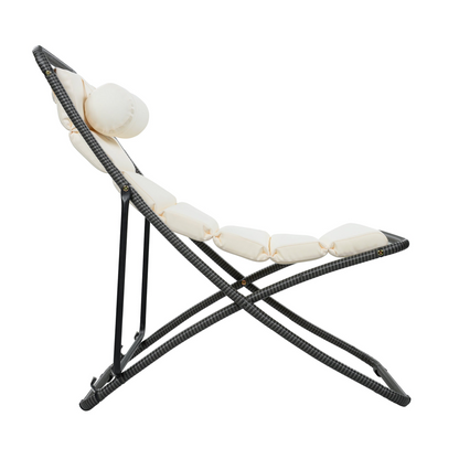Black accent chair with yellow rattan accents, stylish furniture piece for living room from Start2Finish