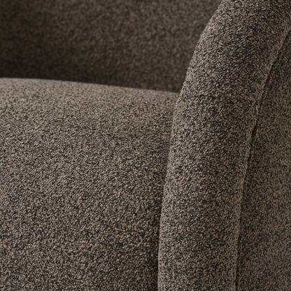 Start2Finish boucle accent chair with swivel, solid wood frame in green, beige, and brown for living or dining rooms.