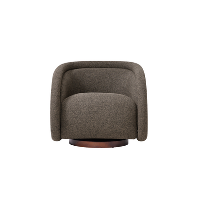 Start2Finish accent chair with boucle upholstery, solid wood frame, green and beige colors, and swivel function for living or dining room