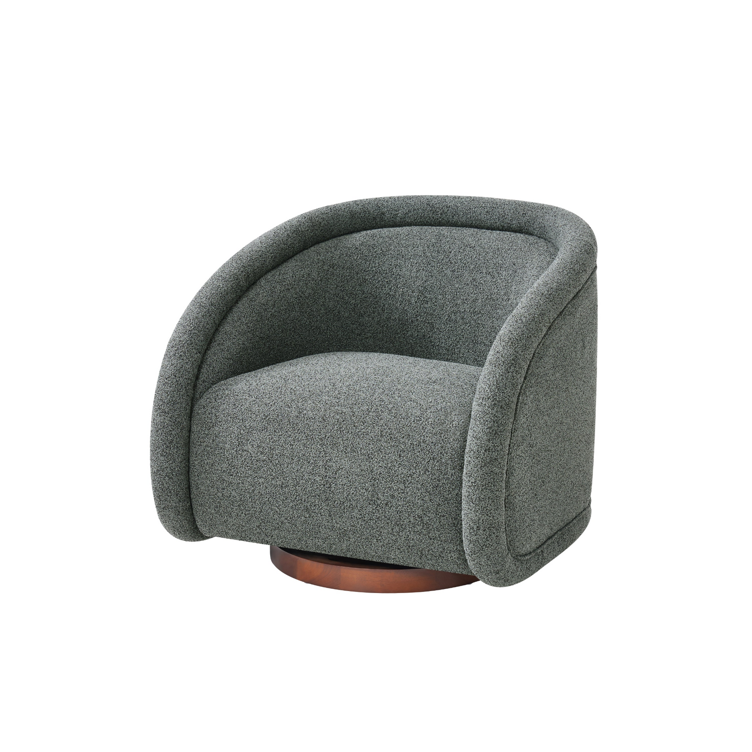 Start2Finish boucle accent chair with swivel, solid wood frame in green, beige, and brown for living or dining rooms.