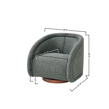 Start2Finish accent chair with boucle fabric, solid wood base in green, walnut, beige, and brown, featuring a swivel for living or dining room.