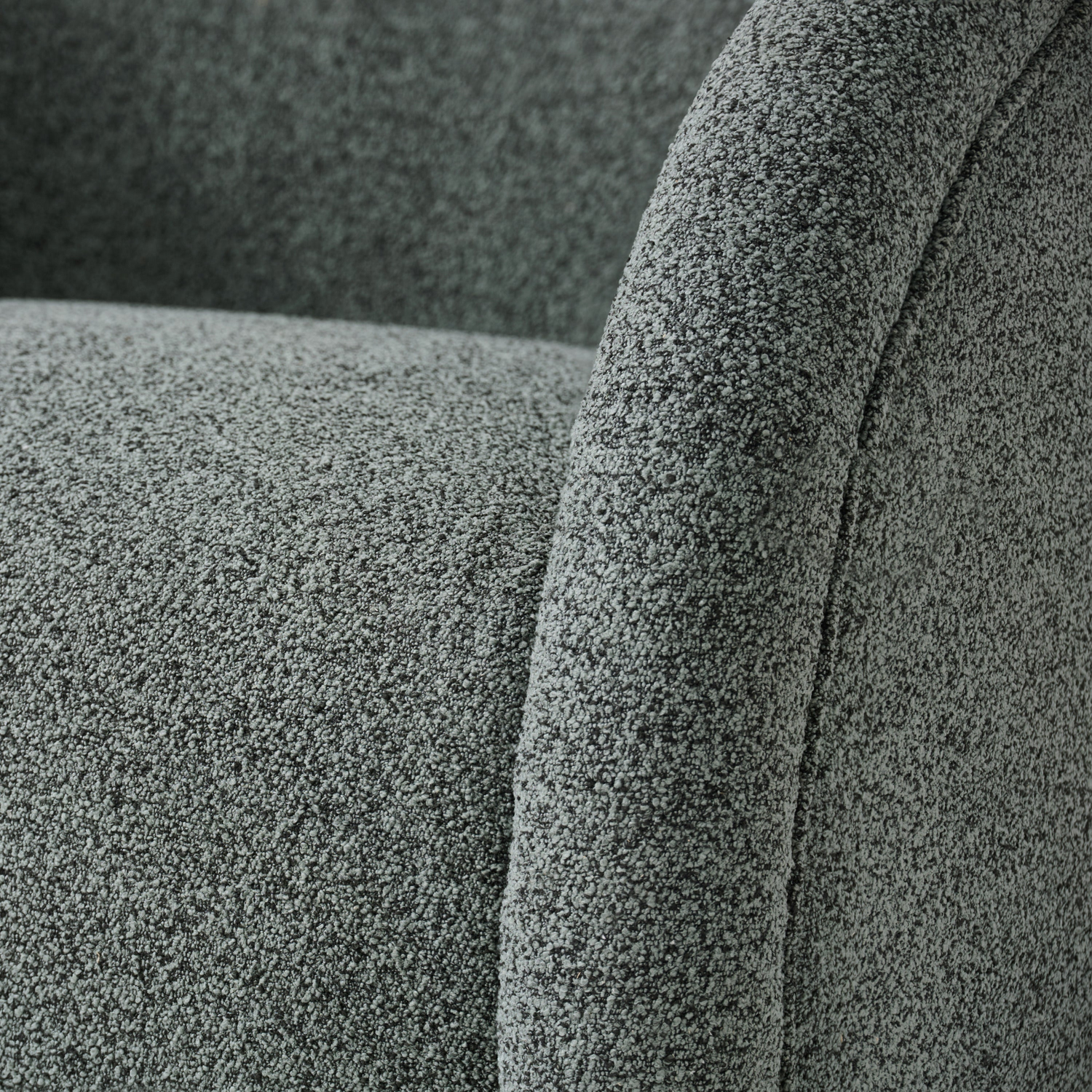 Start2Finish boucle accent chair with solid wood frame, in green, beige, and brown, featuring a swivel function for living or dining space.