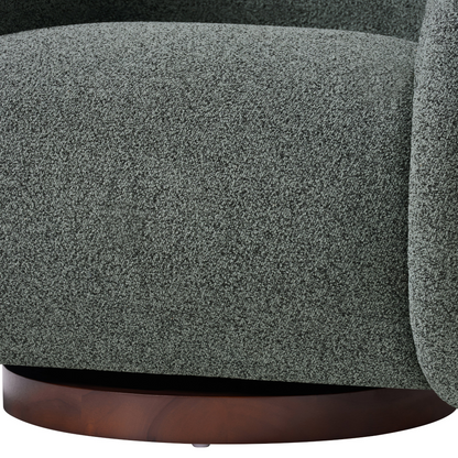 Start2Finish boucle accent chair with solid wood frame in green, beige, and brown, featuring a swivel for living or dining rooms.