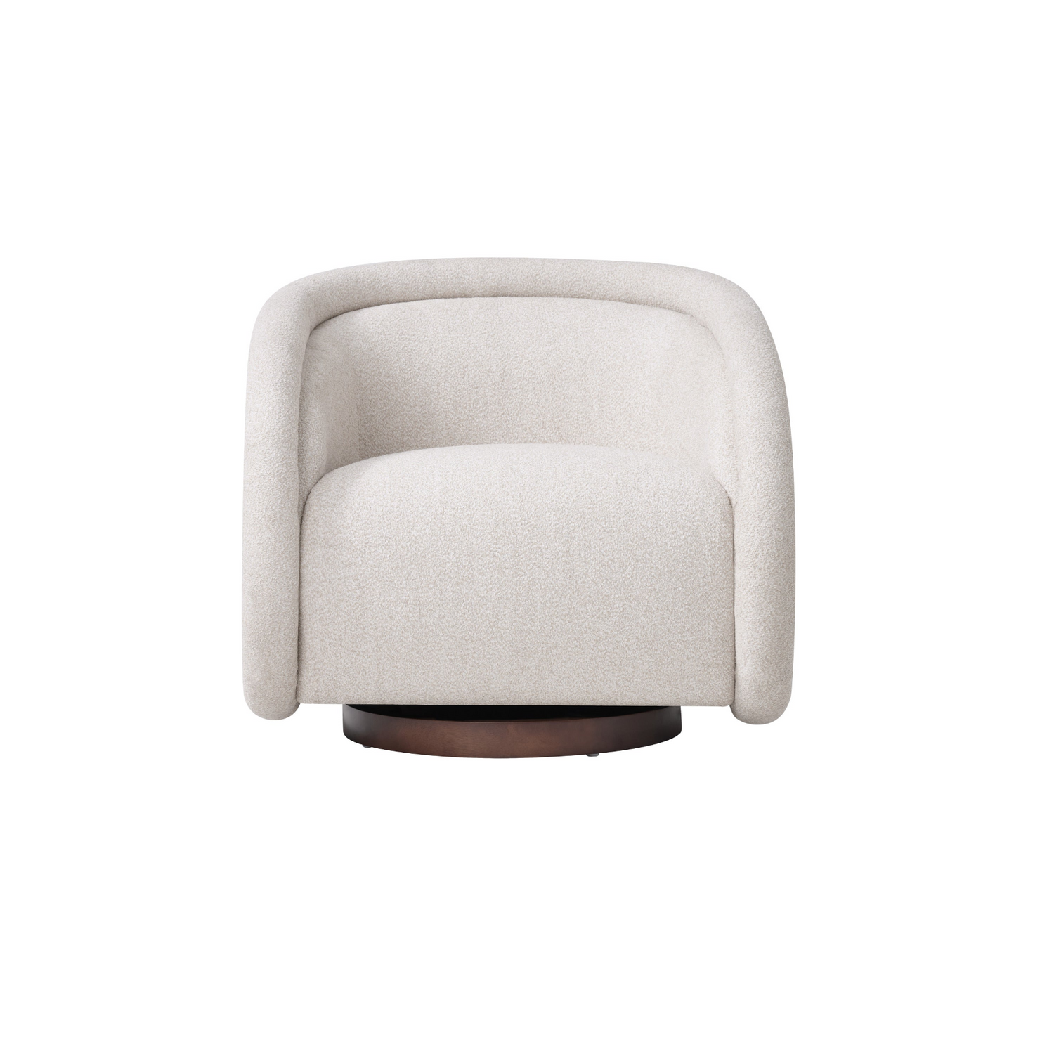 Start2Finish boucle accent chair with swivel, solid wood frame in green, beige, and brown for living or dining room.