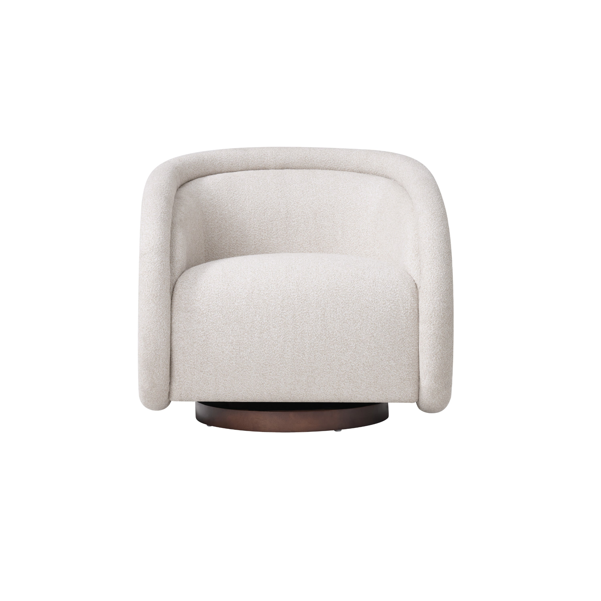 Start2Finish boucle accent chair with swivel, solid wood frame in green, beige, and brown for living or dining room.