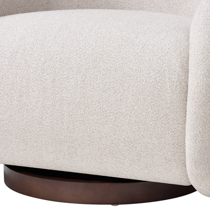 Start2Finish accent boucle chair with green, beige, and brown fabric, solid wood frame, and swivel function for living or dining room.