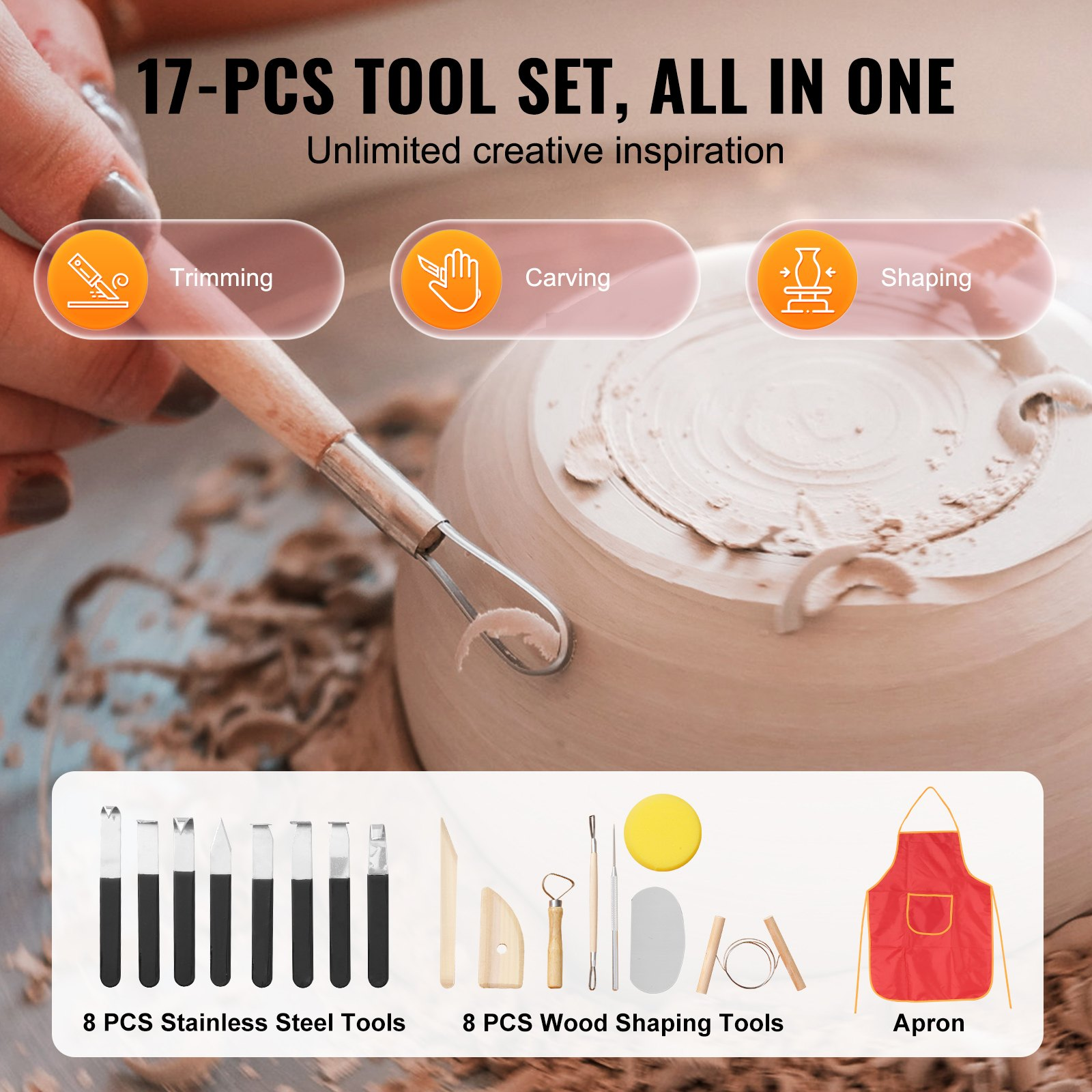 Pink VEVOR pottery wheel with LCD touch screen, foot pedal, shaping tools, and 10-inch ceramic wheel for DIY pottery craft.