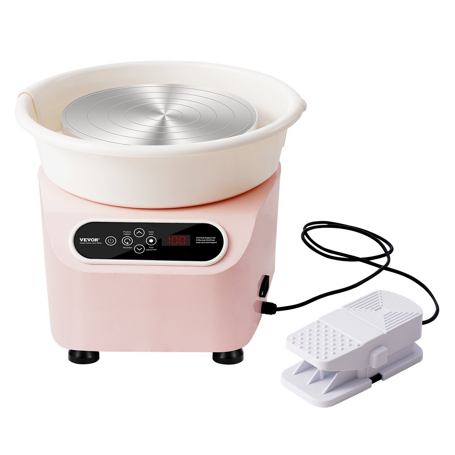 Start2Finish VEVOR 10-inch electric pottery wheel with foot pedal, LCD touch screen, shaping tools, pink ceramic craft machine
