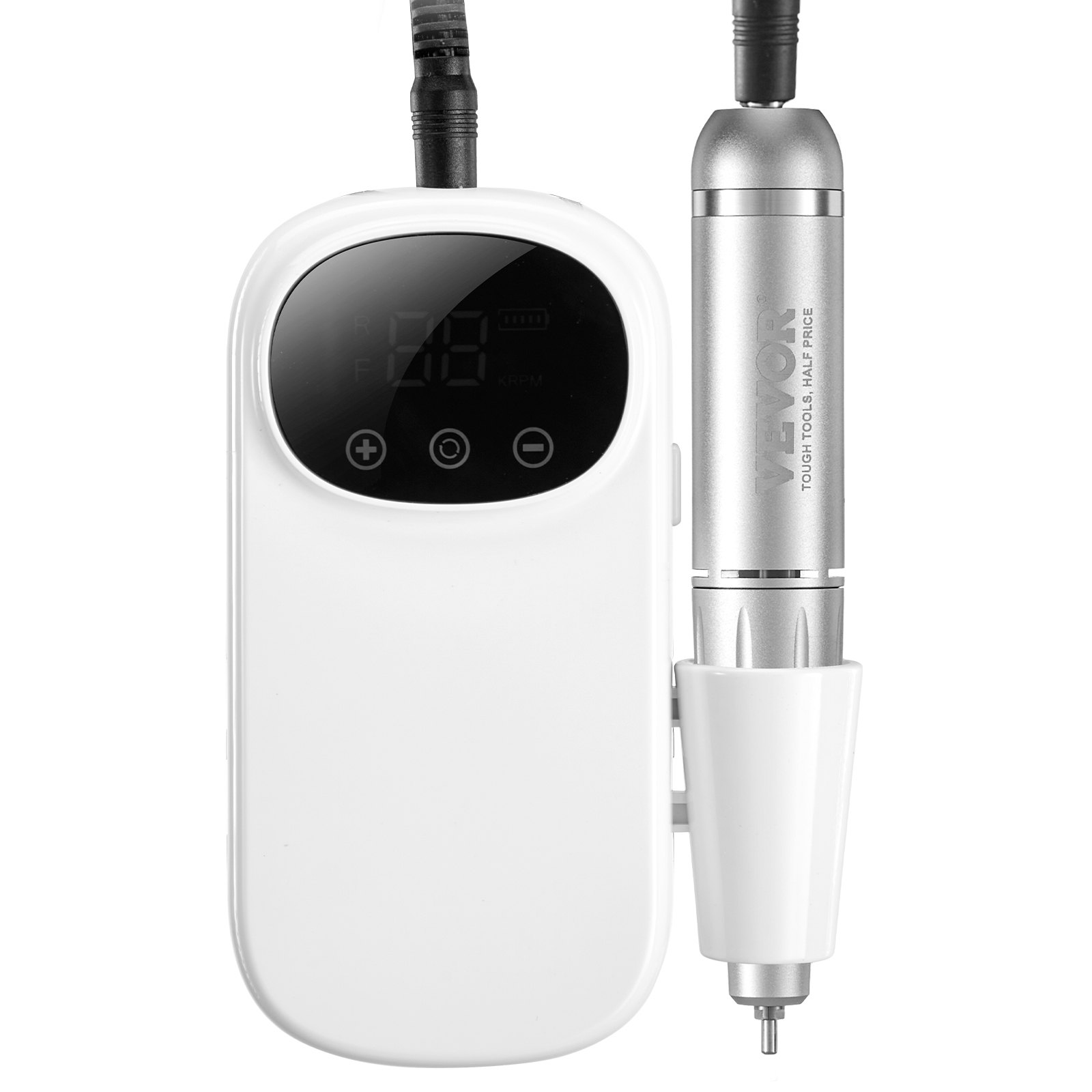 Start2Finish VEVOR electric rechargeable nail drill with LCD display, 35,000RPM, cordless nail file, 6 bits, sanding bands for manicure.