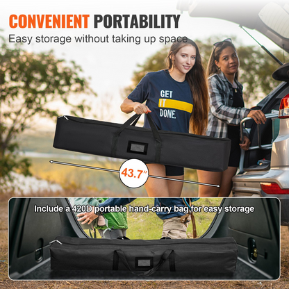 Start2Finish 150-inch portable VEVOR projector screen with stand, easy assembly, storage bag, ideal for outdoor and home theater use.