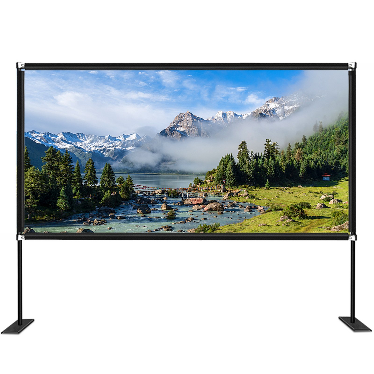Start2Finish 150-inch portable projector screen with stand, outdoor 16:9 HD wide-angle movie screen, easy assembly with storage bag