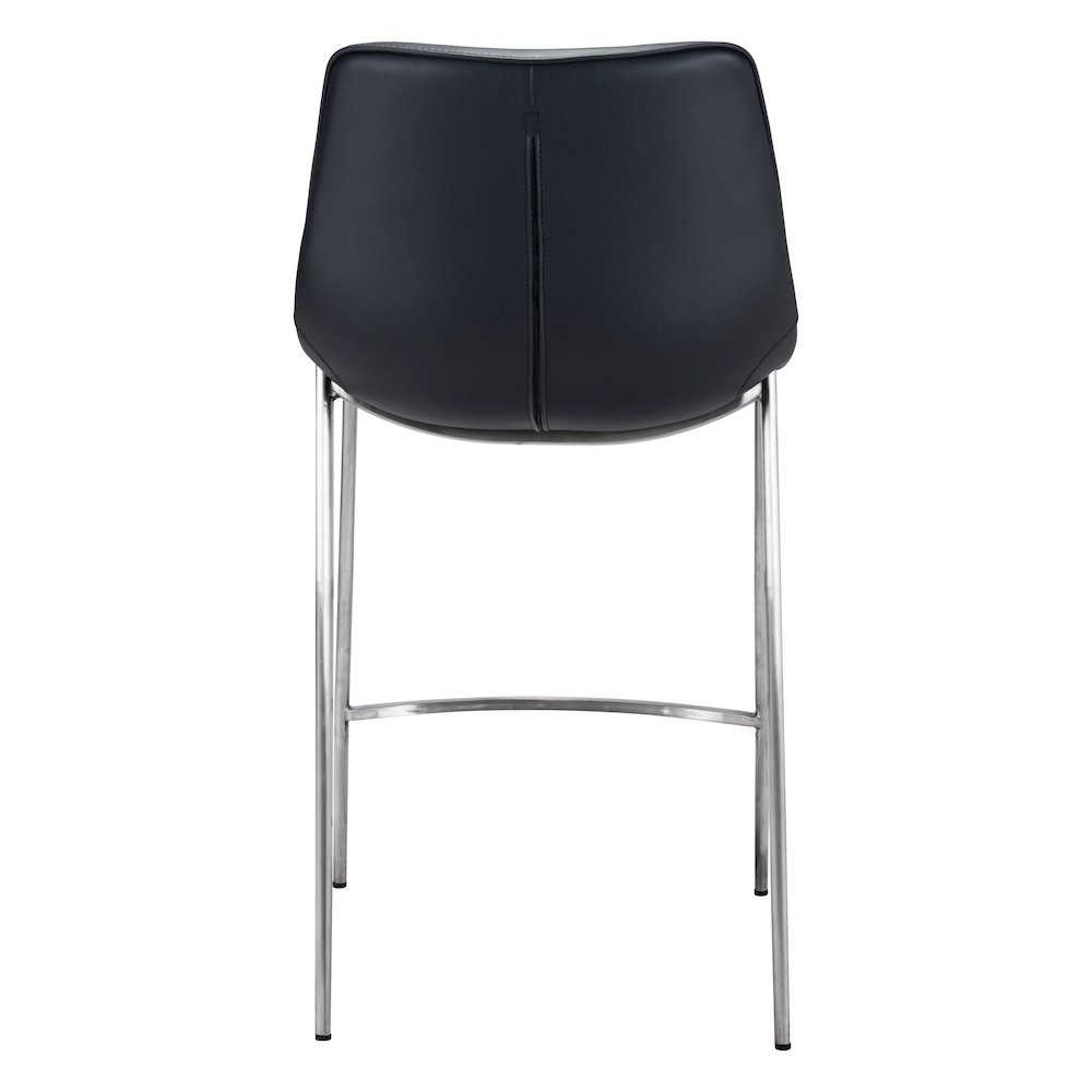 Pair of Start2Finish Magnus counter stools in black and silver with metal legs and cushioned seats, suitable for kitchen or bar area.