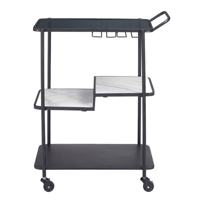 Start2Finish Constanza black bar cart with two shelves and metal frame, ideal for stylish drinks and serving spaces.