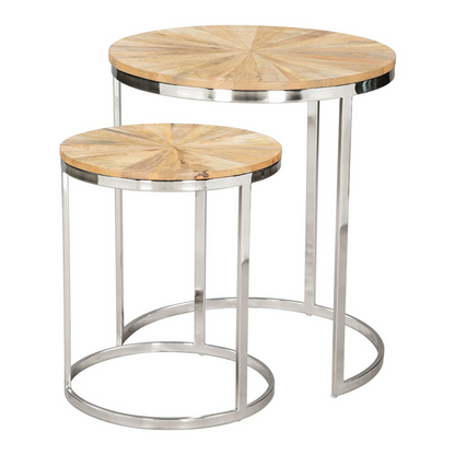 Start2Finish Bari nesting table set with two natural wood-finish tables, versatile furniture for living room or space-saving decor.