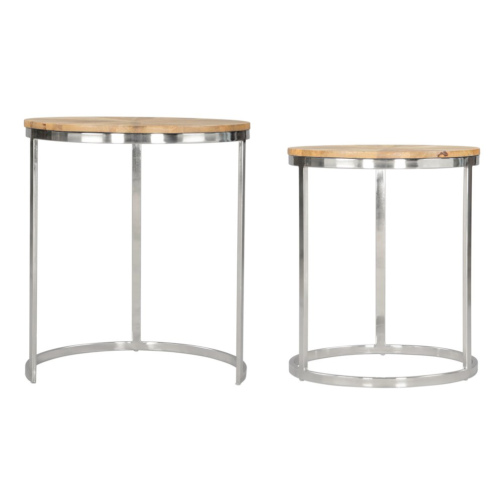 Start2Finish Bari nesting table set in natural wood finish, featuring two versatile, space-saving coffee tables with sleek design.