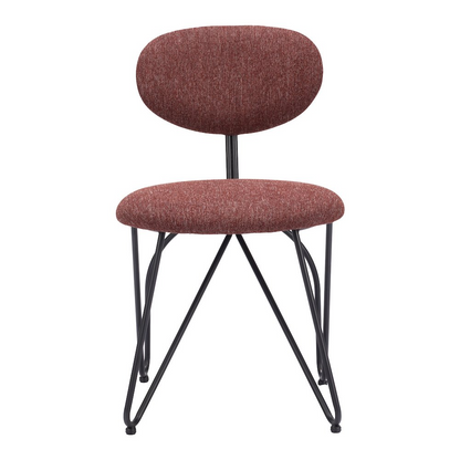 Pair of Novi Dining Chairs by Start2Finish in maroon brown fabric with wooden legs, showcasing a modern furniture design.