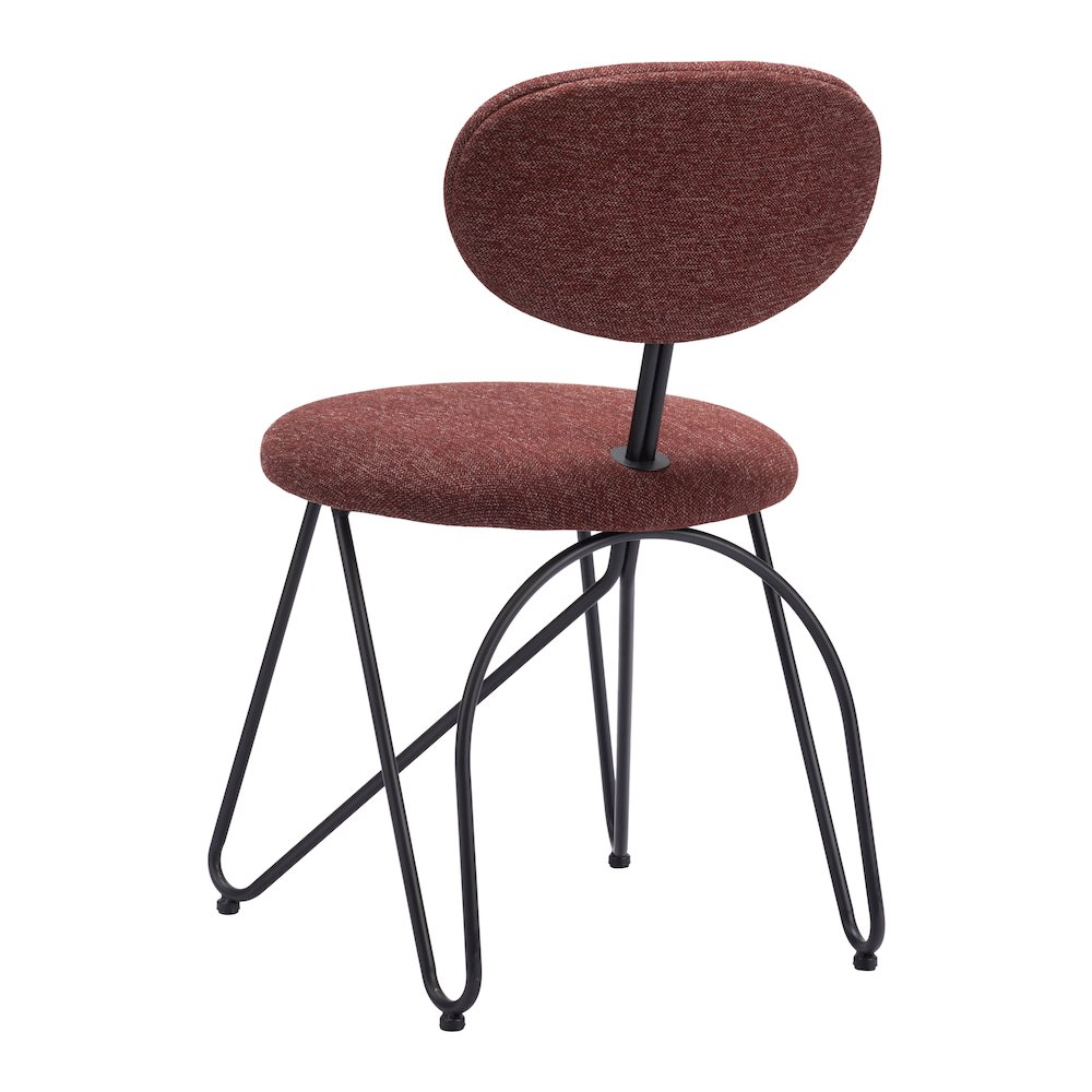 Pair of Novi Dining Chairs by Start2Finish in maroon brown with cushioned seats and sleek wooden legs for modern dining room decor