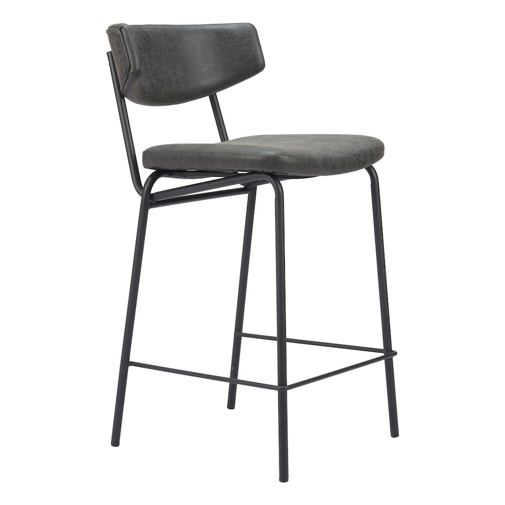 Vintage black Charon counter stool set by Start2Finish, featuring metal frames and wooden seats, shown from a side view.
